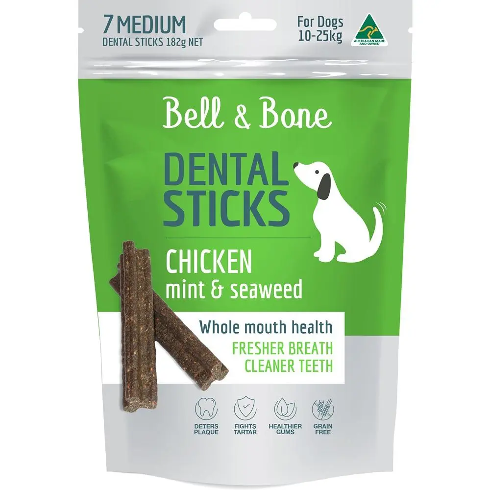 Bell & Bone Dental Stick Chicken, Mint, Seaweed Dog Treat Medium 7 Pack