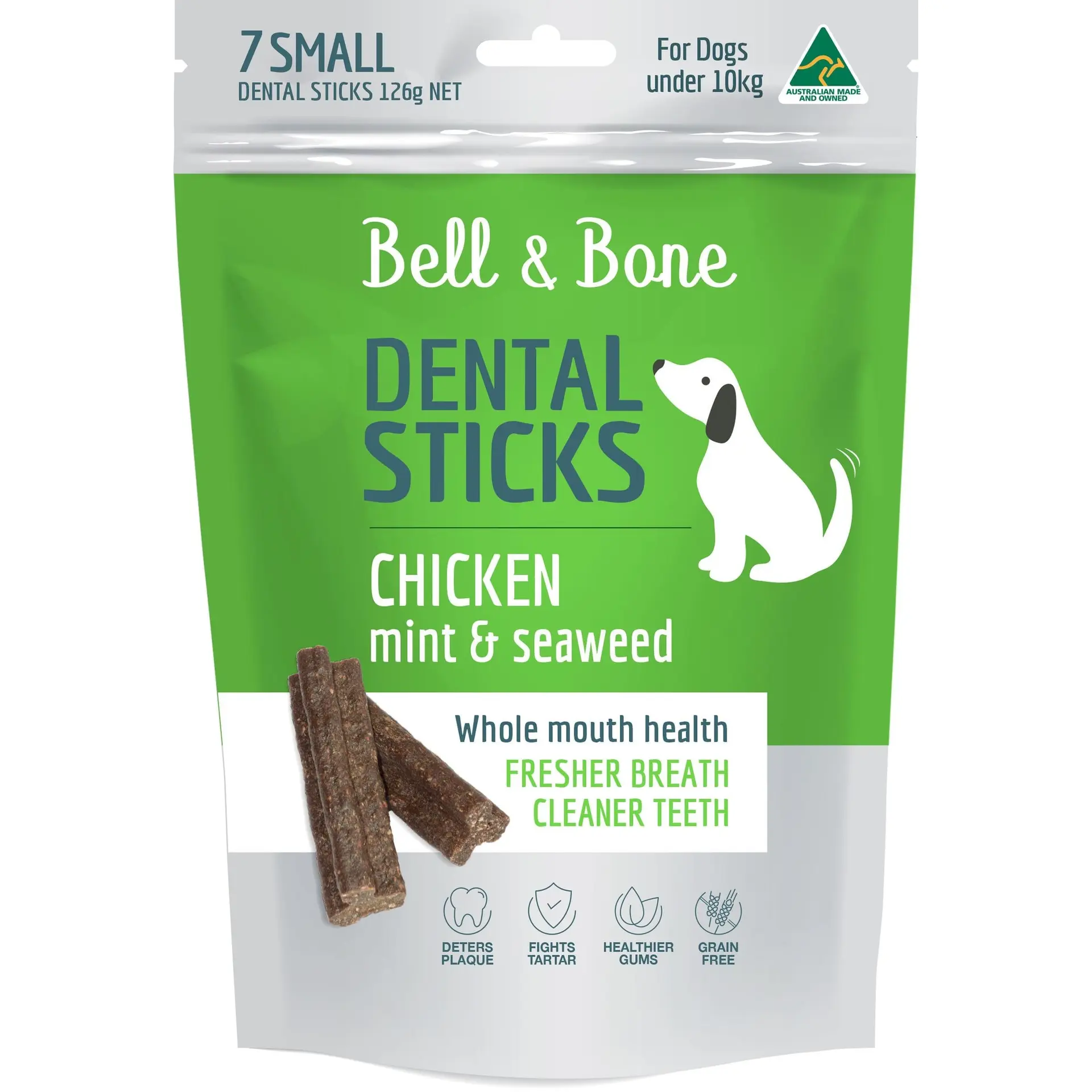 Bell & Bone Dental Stick Chicken, Mint, Seaweed small Dog Treat 7 Pack