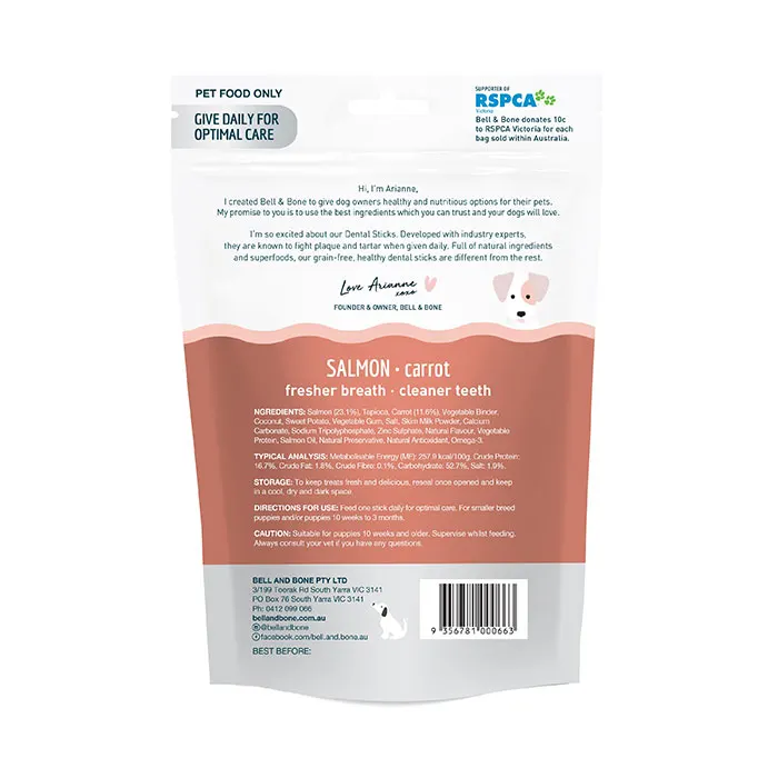 Bell & Bone Salmon Dental Chew Puppy Treat Small 7 Pack back