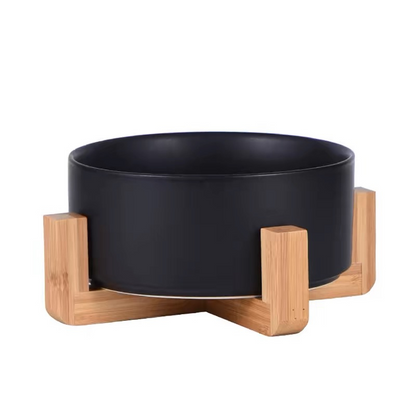 beloved pet ceramic cat bowl with wooden holder black