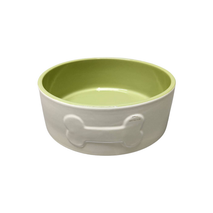 Beloved Pet Ceramic Dog Bowl Large 2000ML white and green inside