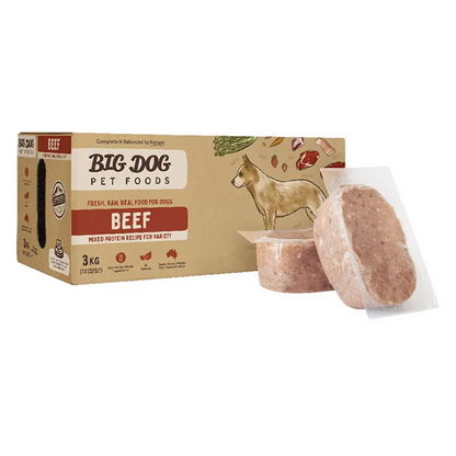 Big Dog Barf Beef Raw Dog Food 3KG patty display