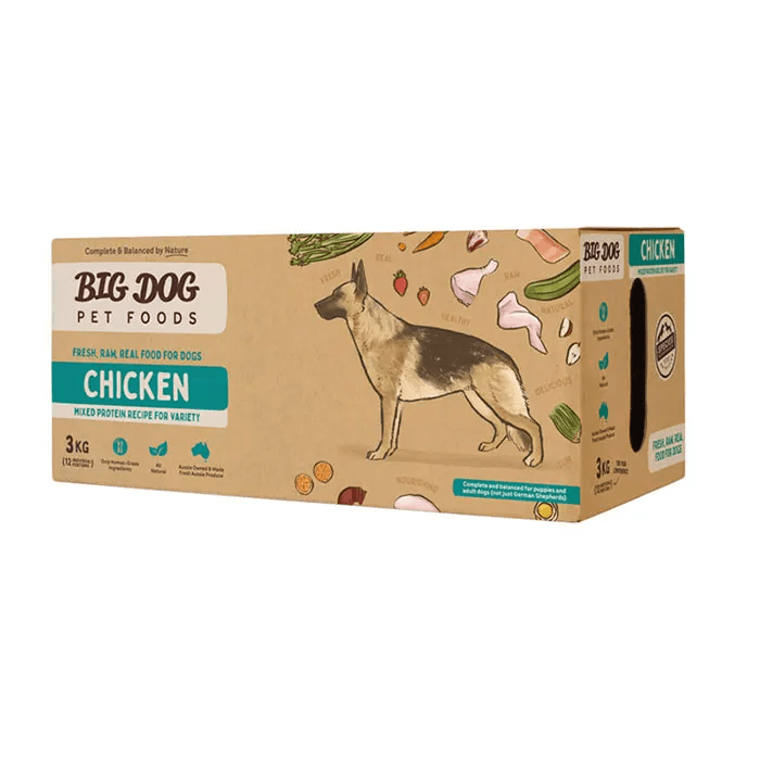 big dog chicken raw dog food 3kg side 
