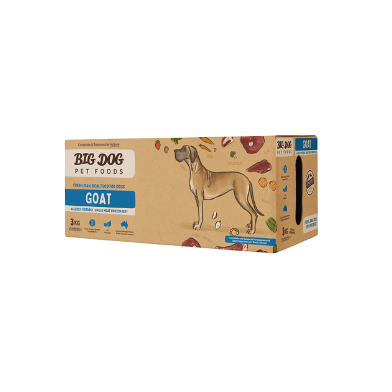 big dog single protein goat raw dog food 3kg side