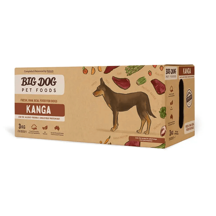 big dog single protein kangaroo raw dog food 3kg package side image