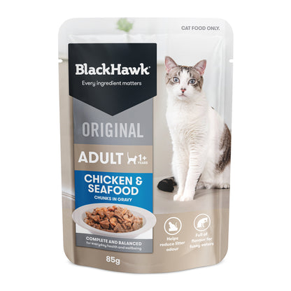 Black Hawk Chicken & Seafood Gravy Wet Adult Cat Food 85G