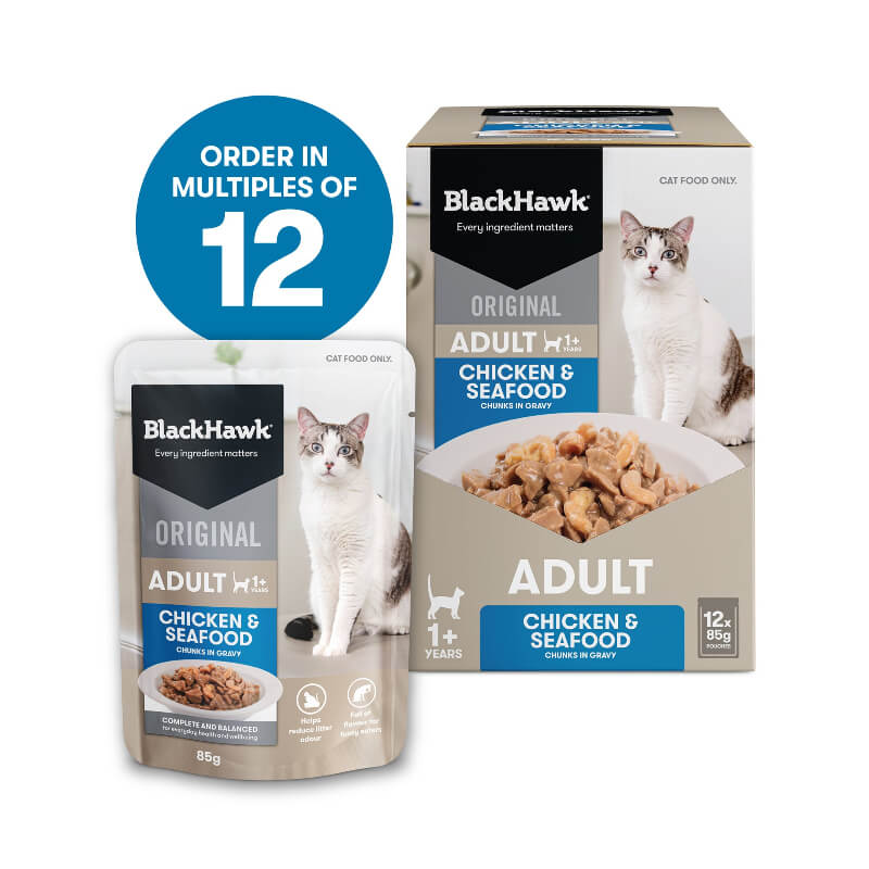 Black Hawk Chicken & seafood Gravy Adult Wet Cat Food 85gx12