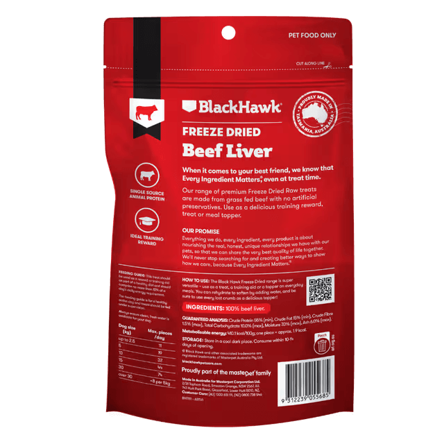 Black Hawk Freeze Dried Beef Liver Dog Treats 50G back