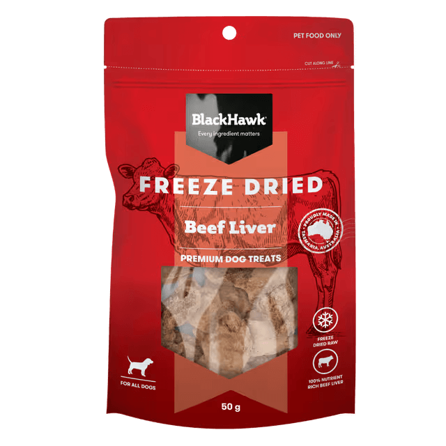 Black Hawk Freeze Dried Beef Liver Dog Treats 50G front