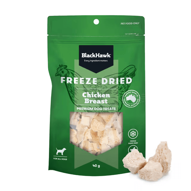 Black Hawk Freeze Dried Chicken Breast Dog Treats 40G with kibble