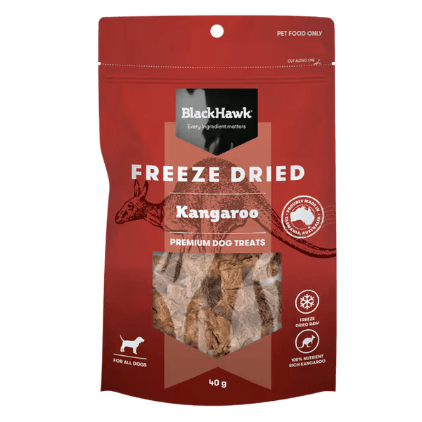 Black Hawk Freeze Dried Kangaroo Dog Treats 40G front