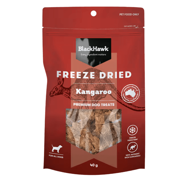 Black Hawk Freeze Dried Kangaroo Dog Treats 40G front