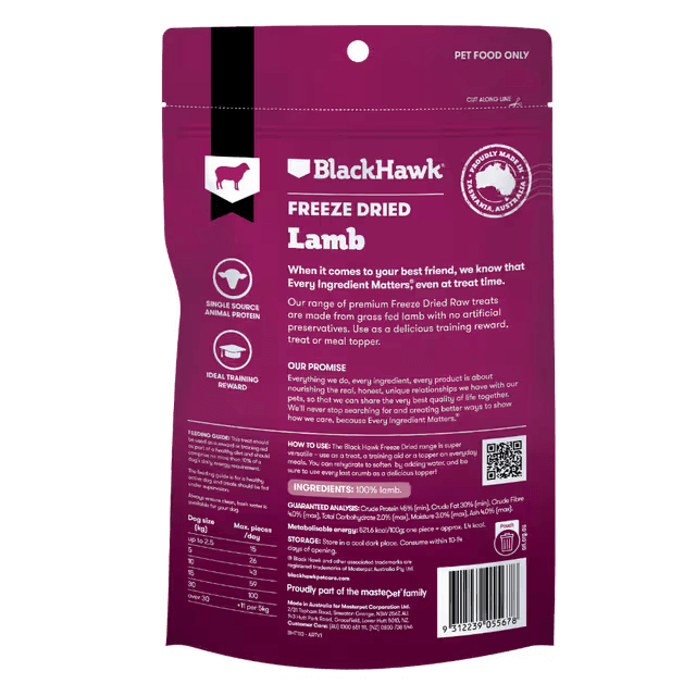 Black Hawk Freeze Dried Lamb Dog Treats 50G back