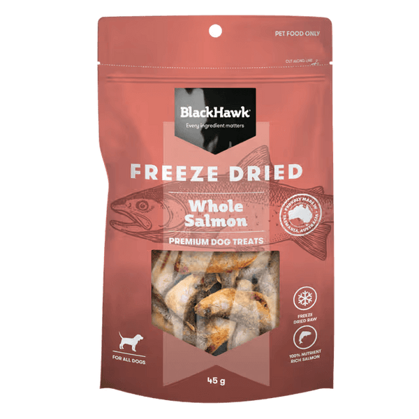 Black Hawk Freeze Dried Whole Salmon Dog Treats 45g front