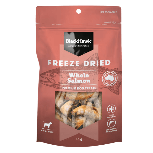 Black Hawk Freeze Dried Whole Salmon Dog Treats 45g front