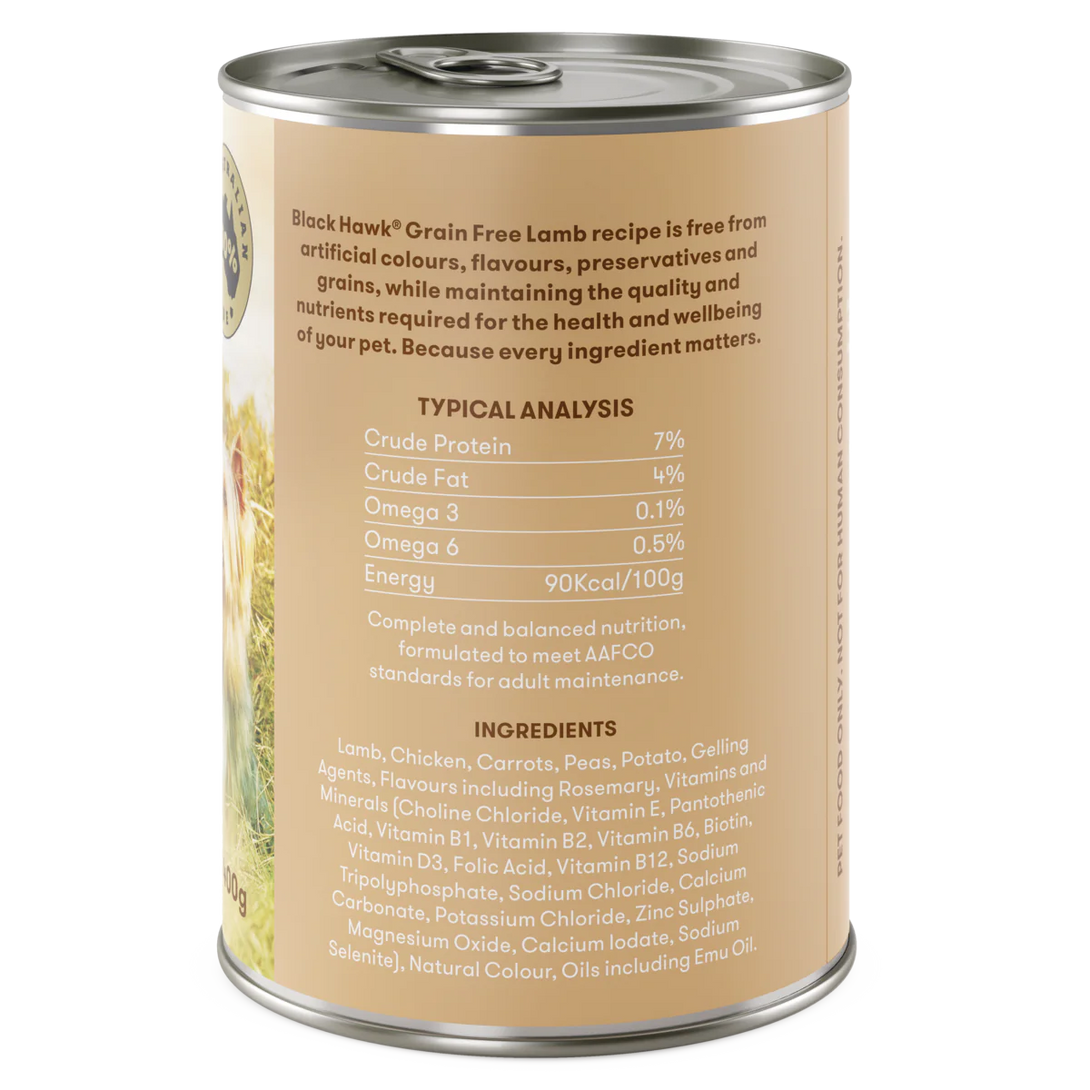 Black Hawk Grain Free Adult Wet Dog Food Lamb 400g back