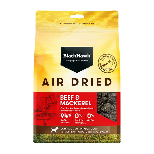 Black Hawk Grain Free Air Dried Beef & Mackerel Adult Dog Food 450g front
