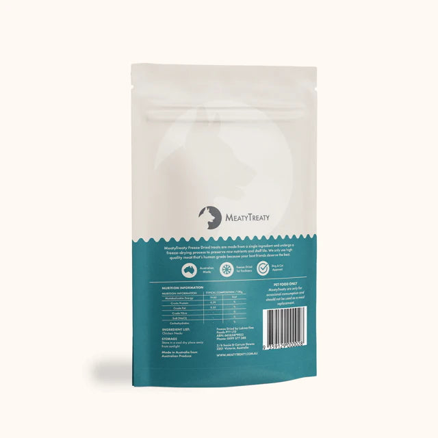 MEATY TREATY Freeze Dried Chicken Necks Raw Treats 100G