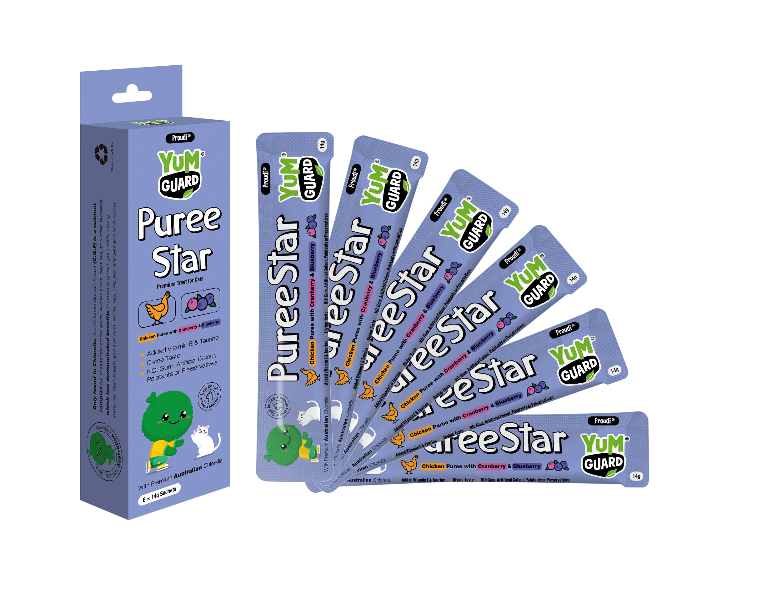YUMGUARD Puree Star Chicken with Cranberry Puree Cat Treats 14g x 6