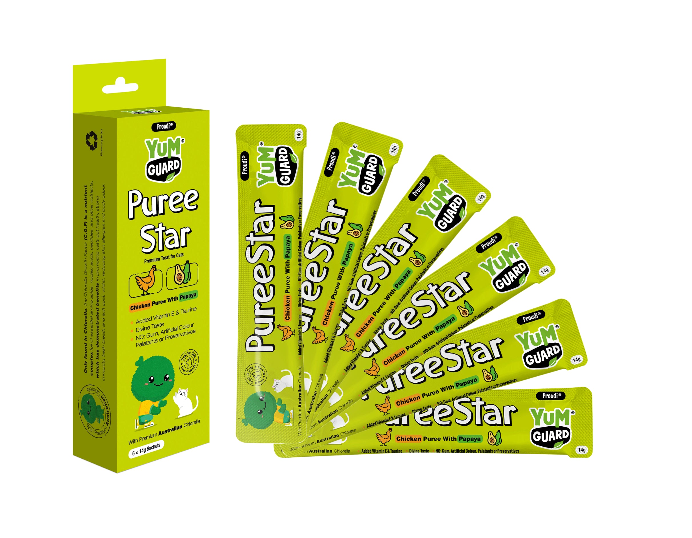 YUMGUARD Puree Star Chicken with Papaya Puree Cat Treats 14g x 6