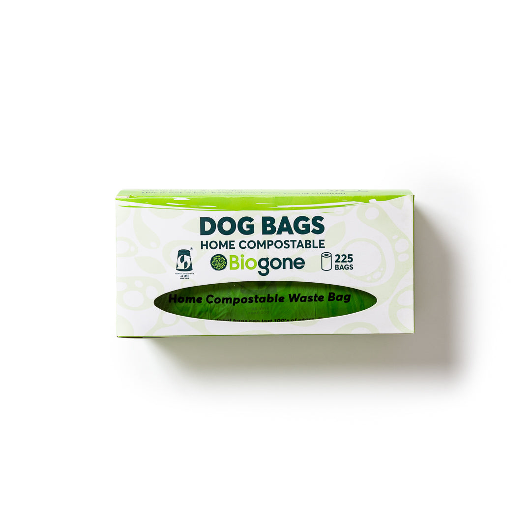 Biogone home compostable dog bags box, 225 wide-mouth bags with handles