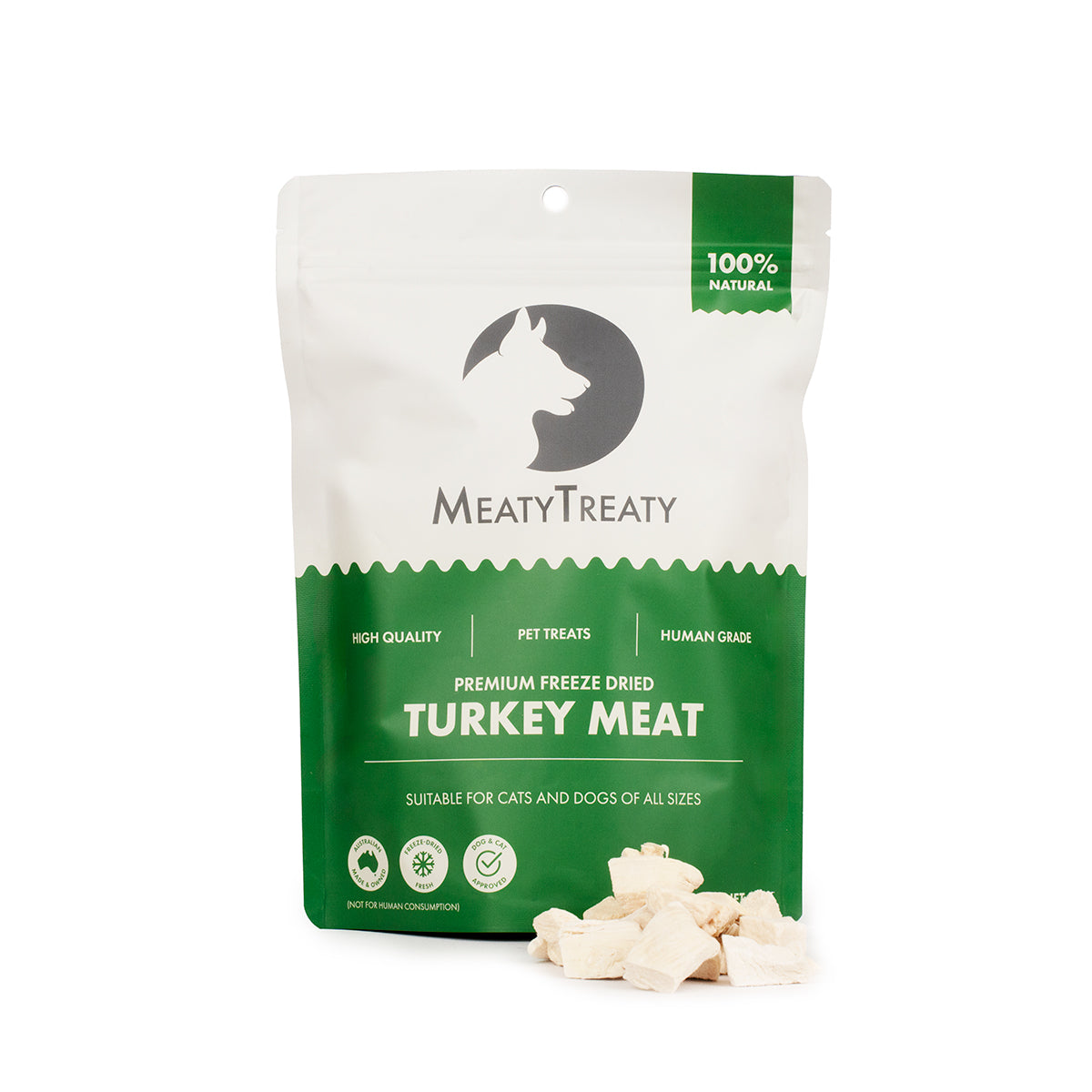 Meaty Treaty freeze-dried turkey meat 80 g pack front with treats