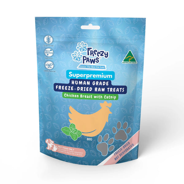 Freezy Paws Freeze Dried Raw Chicken Breast with Catnip Treats for Dogs and Cats 80G