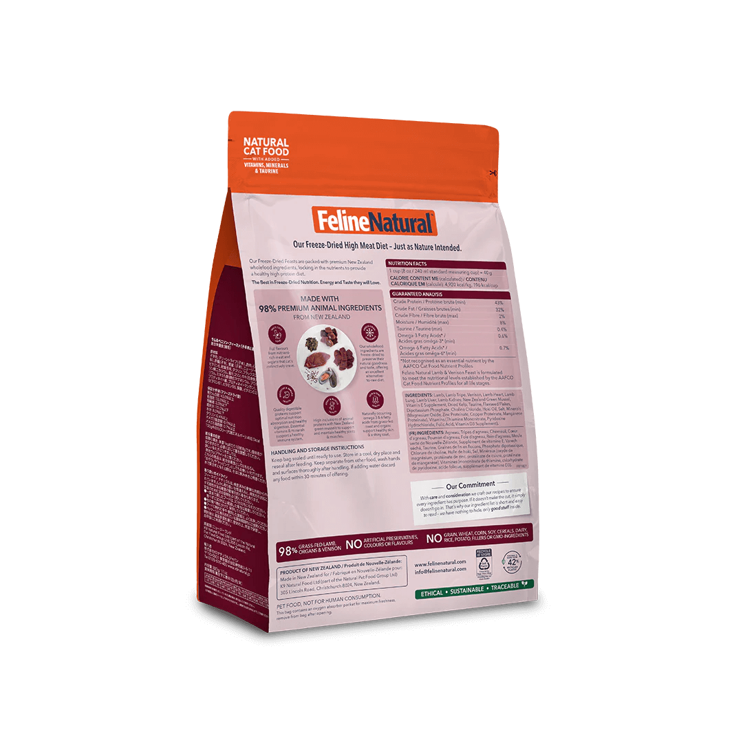 FELINE NATURAL Lamb & Venison Freeze Dried Cat Food 320G back