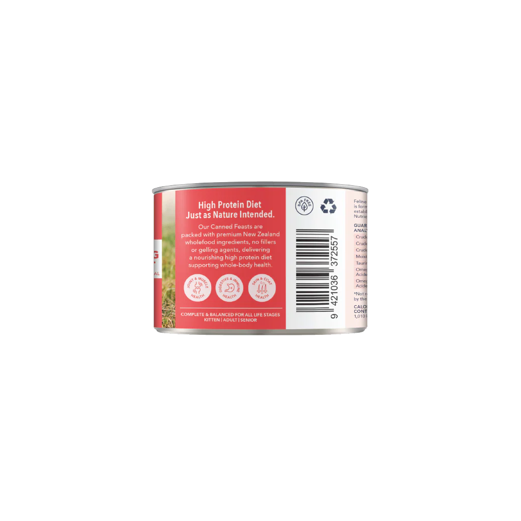 feline natural grain-free chicken and king salmon wet cat food front back with product features