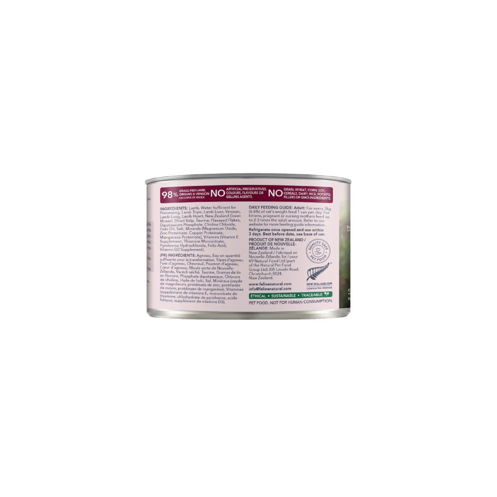 feline natural lamb and venison grain free wet cat food front product information