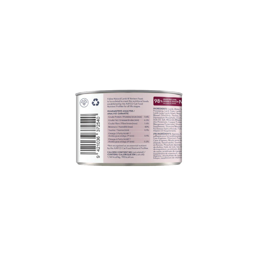 feline natural lamb and venison grain free wet cat food back with guaranteed analysis
