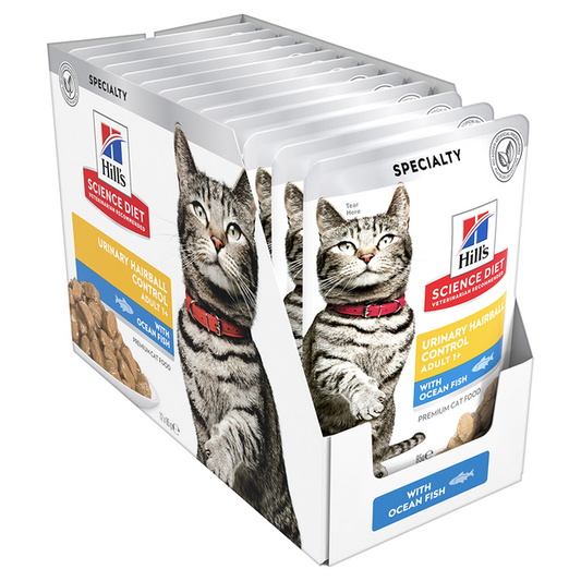 Hill's Science Diet Adult Urinary Hairball Control Ocean Fish Cat Food Pouches 85Gx12