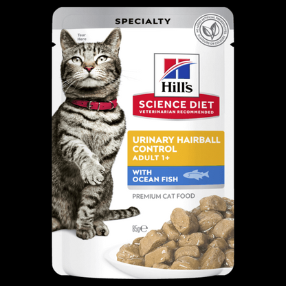 Hill's Science Diet Adult Urinary Hairball Control Ocean Fish Cat Food Pouches 85Gx12