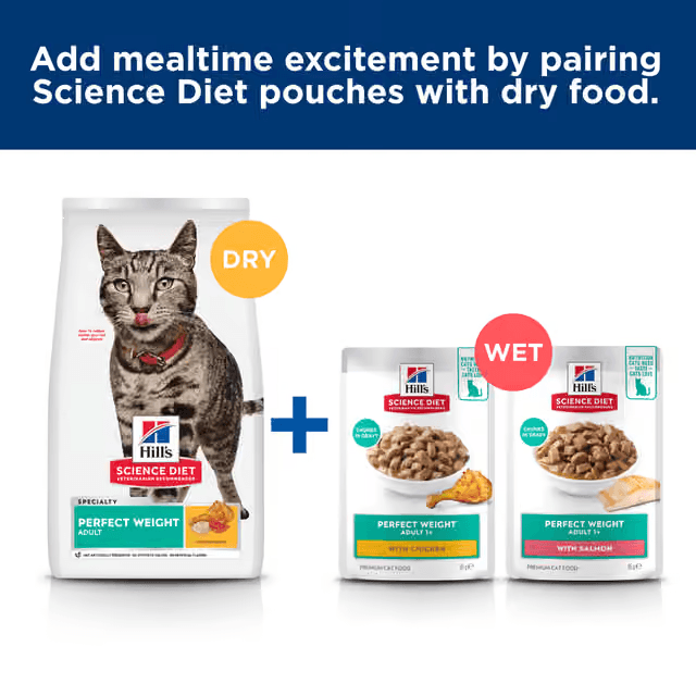 Hill's Science Diet Perfect Weight wet and dry cat food mixed feeding options
