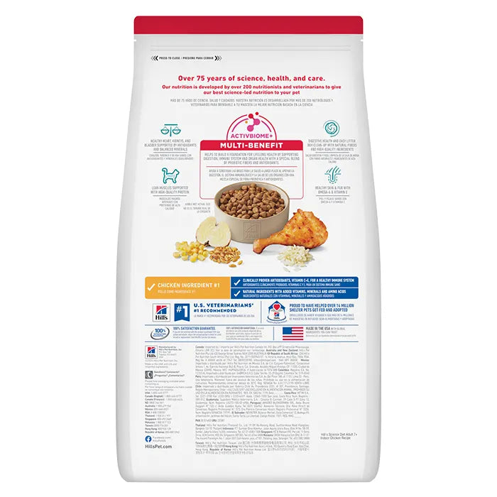 Hill's Science Diet Indoor Senior 7+ Cat Food 3.17kg back with label and information