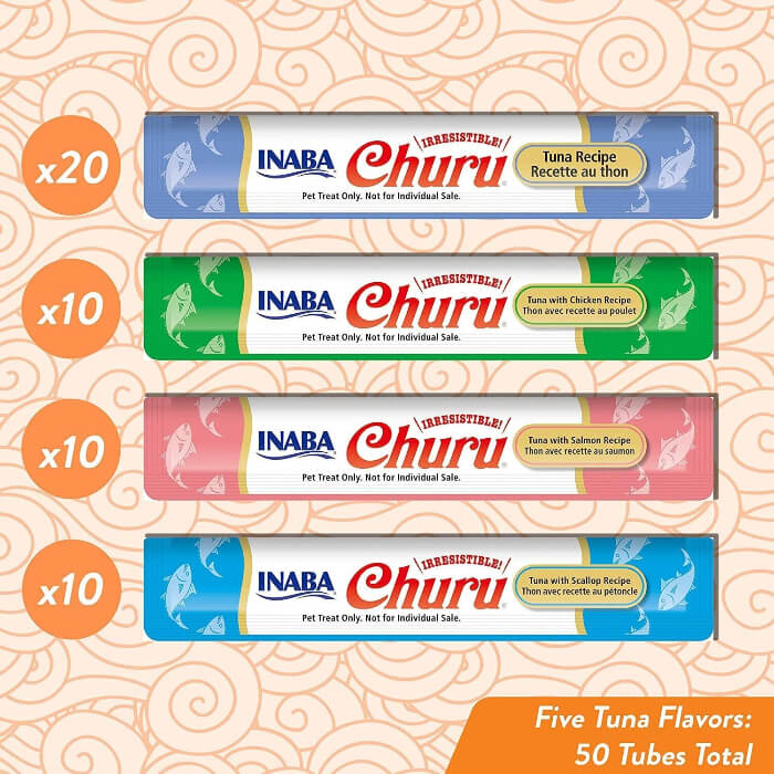 INABA CAT CHURU PUREE Tuna VARIETIES 50PK BOX insdie