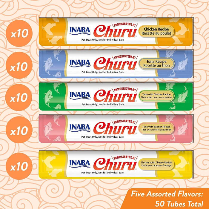 INABA CAT CHURU PUREE TUNA w Chicken VARIETIES 50PK flavours display