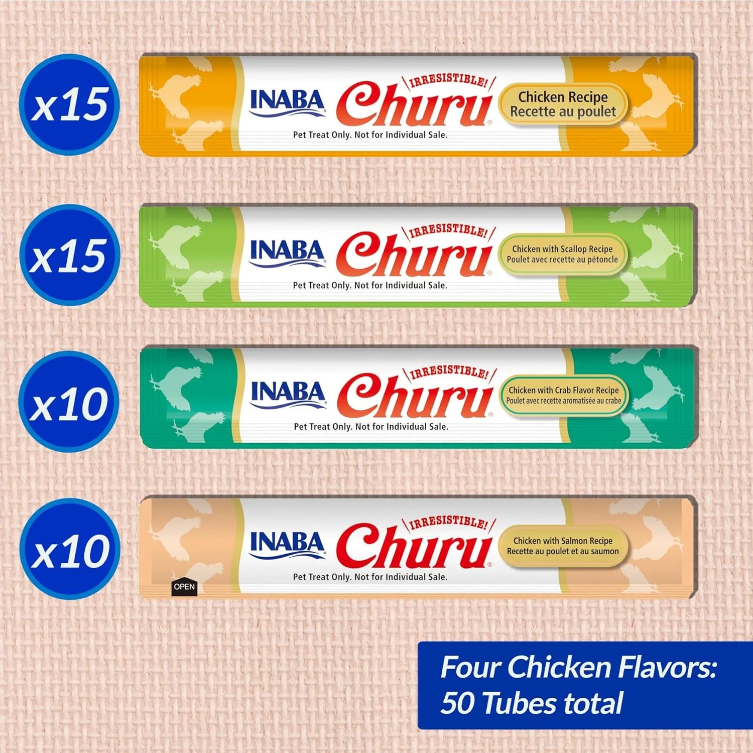 inaba churu puree chicken seafood varieties cat treat 50 tubes flavours display