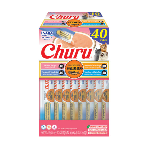 INABA CHURU Purée Salmon Varieties Box Cat Treats 40 Tubes