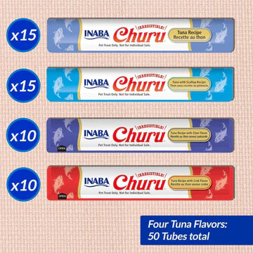 inaba churu puree tuna seafood varieties cat treats 50 tubes flavours display