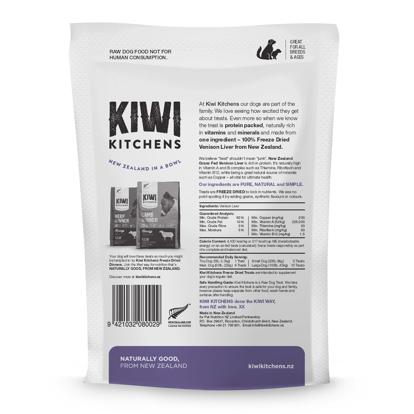 KIWI KITCHENS Freeze Dried Venison Liver Dog Treats 110G