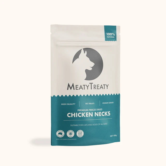 MEATY TREATY Freeze Dried Chicken Necks Raw Treats 100G