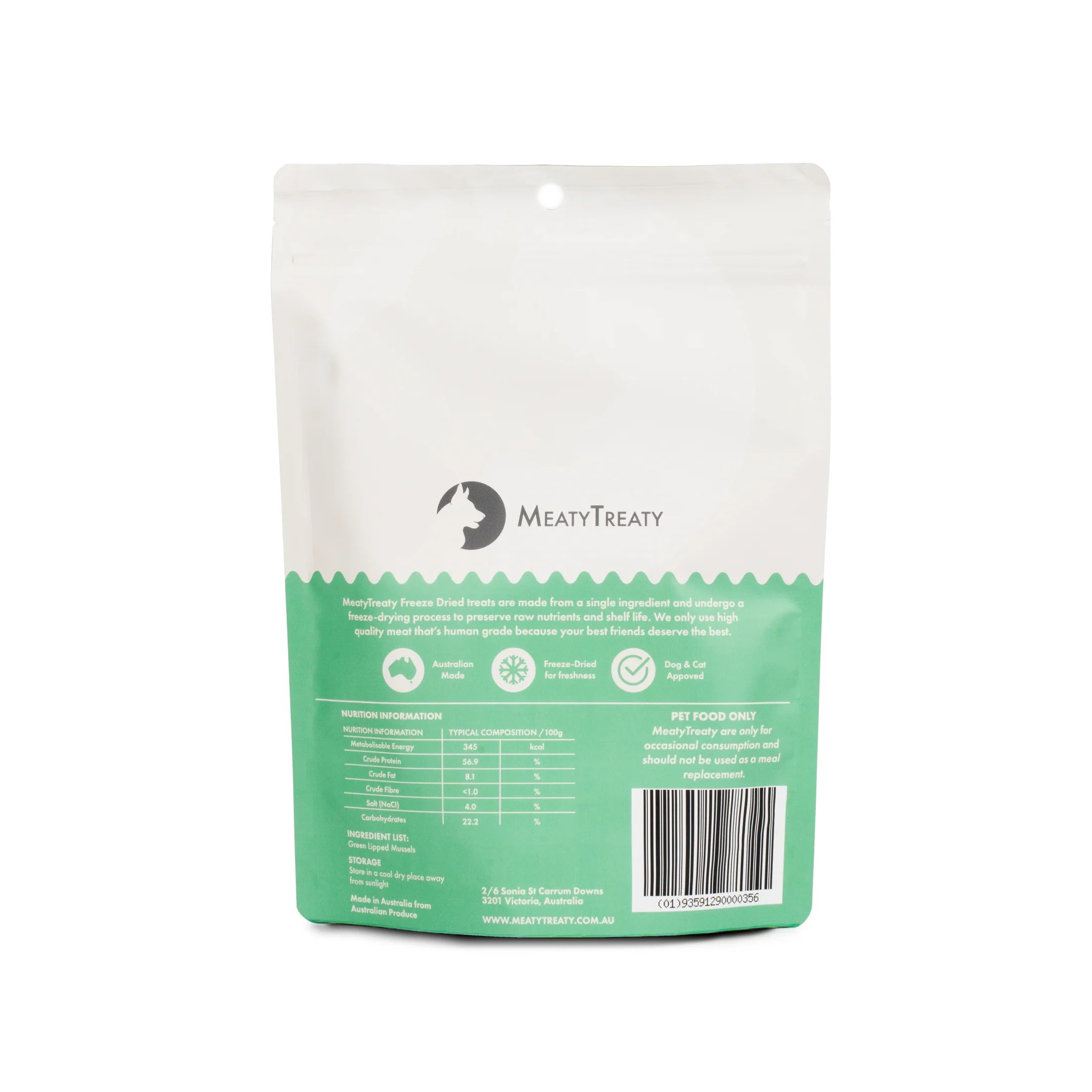 MEATY TREATY Freeze Dried Green Lip Mussels Dogs & Cats Treat 50G back