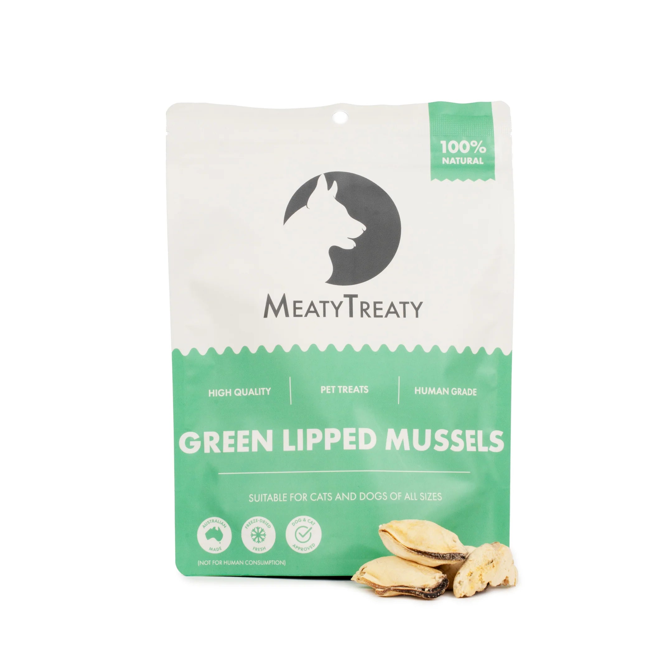 MEATY TREATY Freeze Dried Green Lip Mussels Dogs & Cats Treat 50G real food dispaly