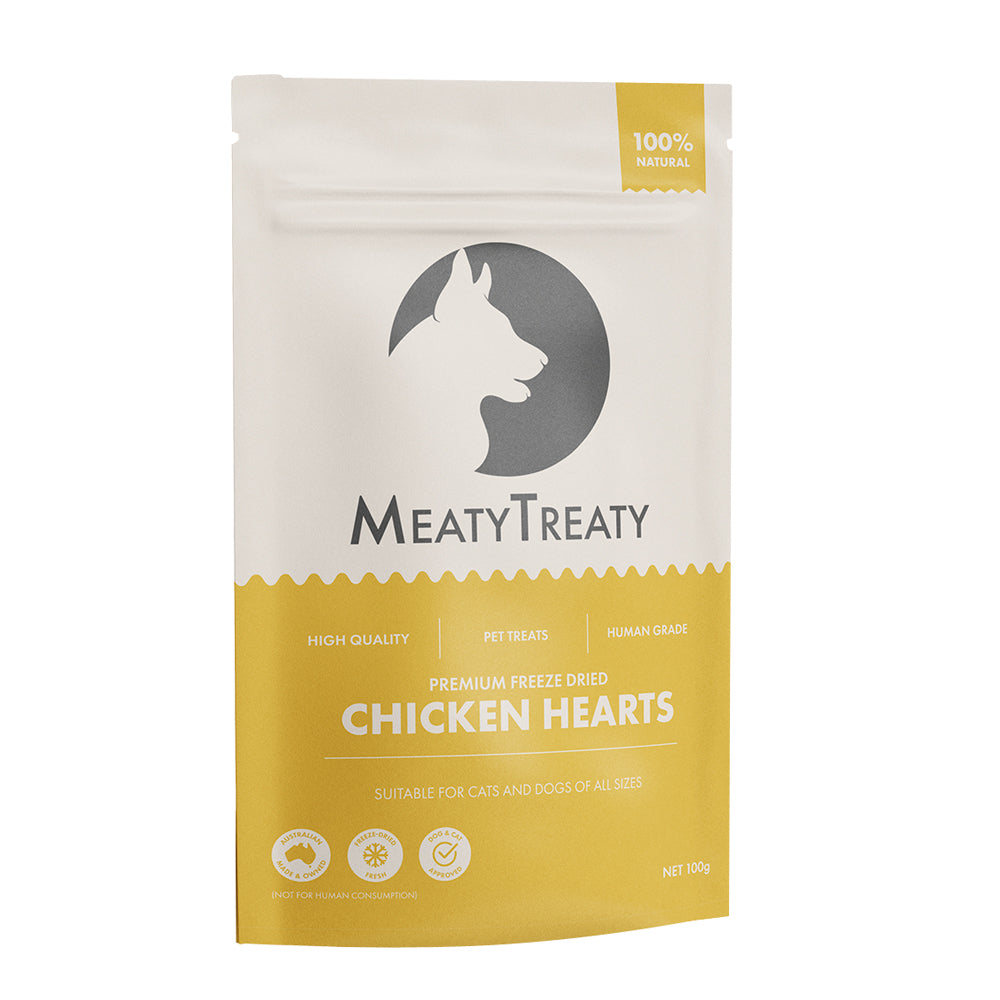 meaty treaty freeze dried chicken heart dog and cat treat 100g