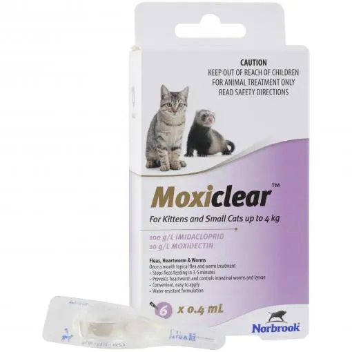 Moxiclear Flea & Worming Spot Treatment for Kittens and Cats under 4KG 6 pack