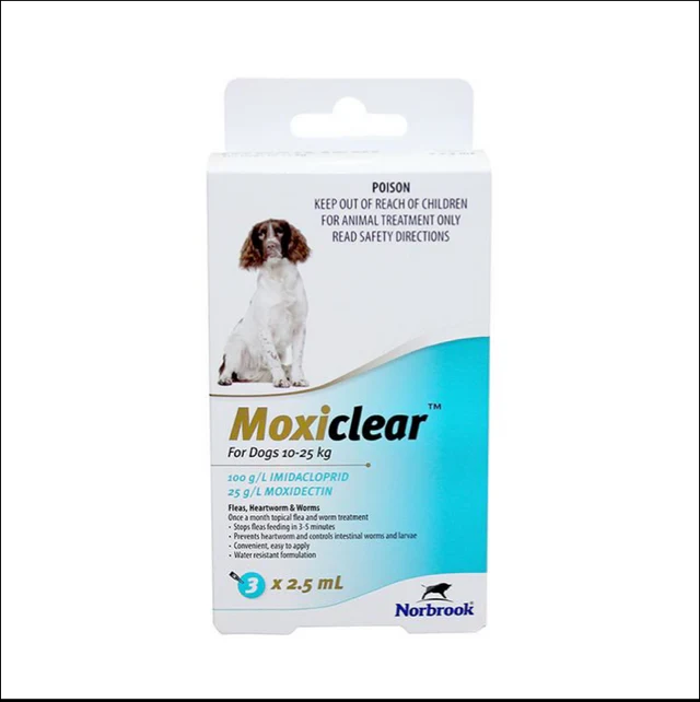 moxiclear flea and worming spot treatment for dogs 10-25kg 3 pack