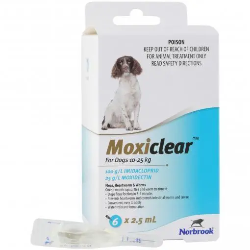 moxiclear flea and worming spot treatment for dogs 10-25kg 6 pack