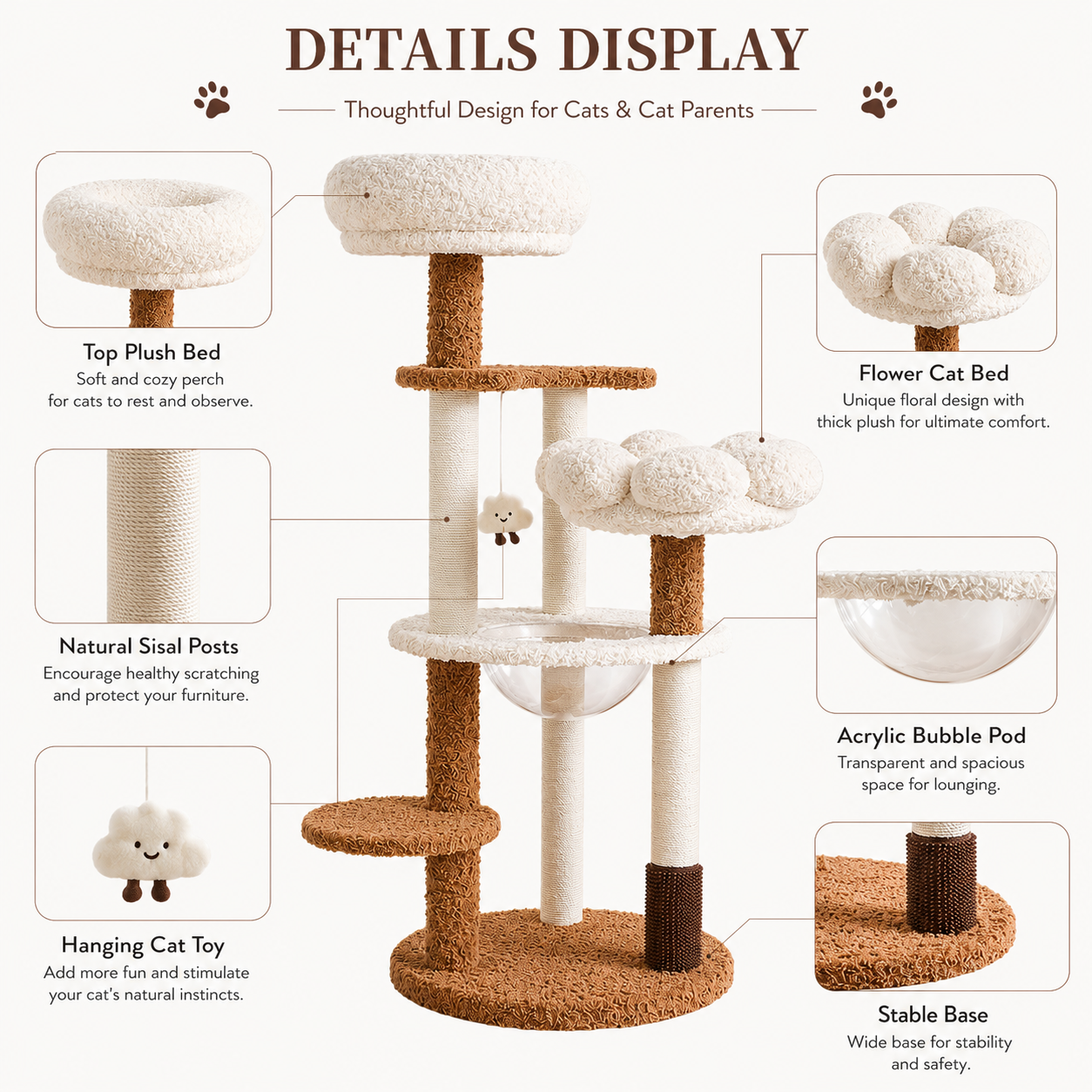 ADS PET Cloud Bloom Multi-Level Cat Tree – 128cm