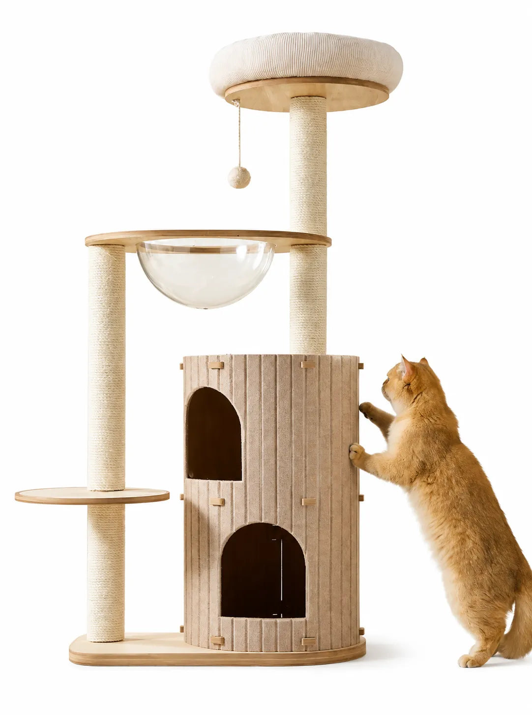 ADS PET Natural Wood Multi-Cat Tower with Double Condo & Scratching Posts
